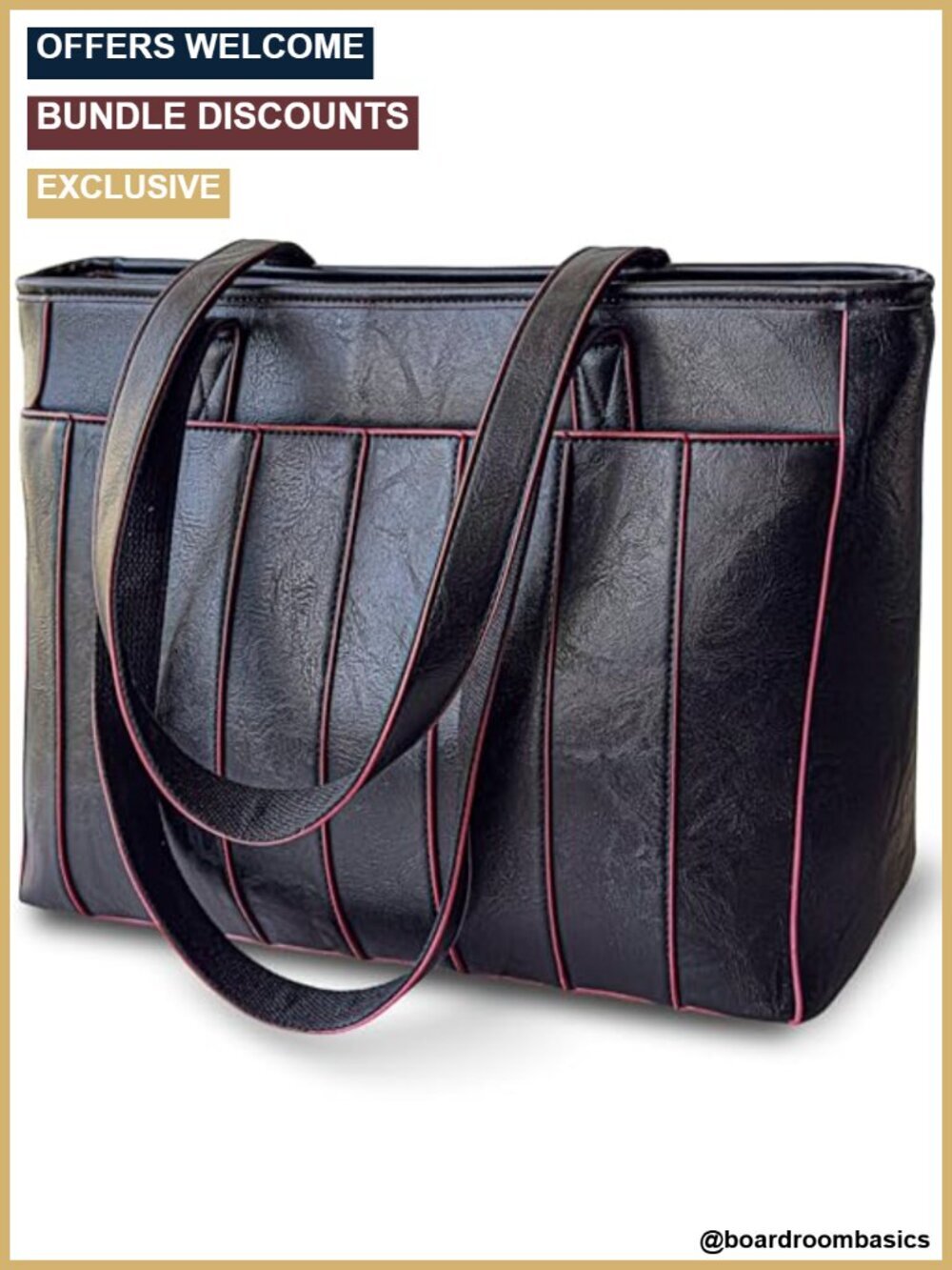 Padded 14" Vegan Leather Laptop Tote Bag with Trolley Sleeve